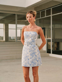 Jacquard Collarless Kısa Elbise With Belt - Phentora