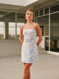 Jacquard Collarless Kısa Elbise With Belt - Phentora