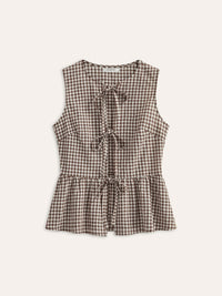 Gingham Bağlamalı - Front Peplum Üst - Phentora