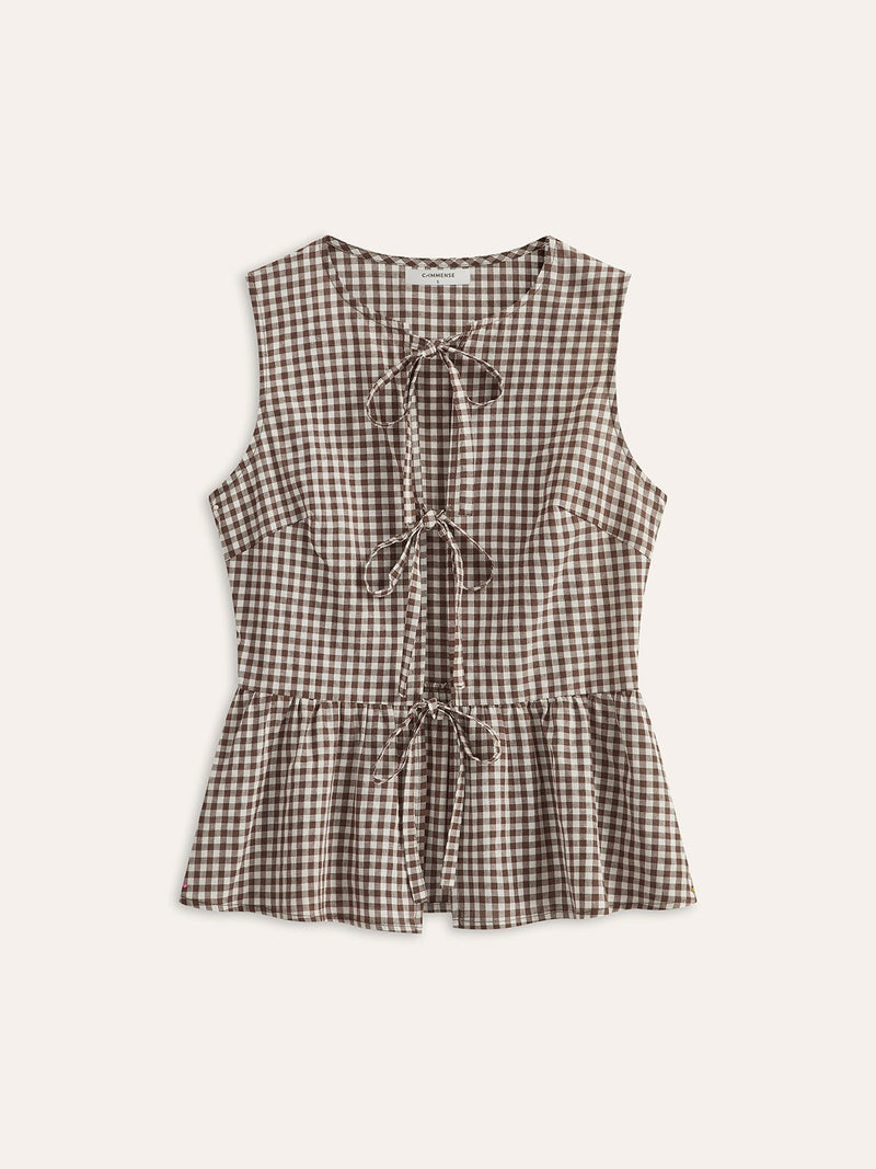 Gingham Bağlamalı - Front Peplum Üst - Phentora