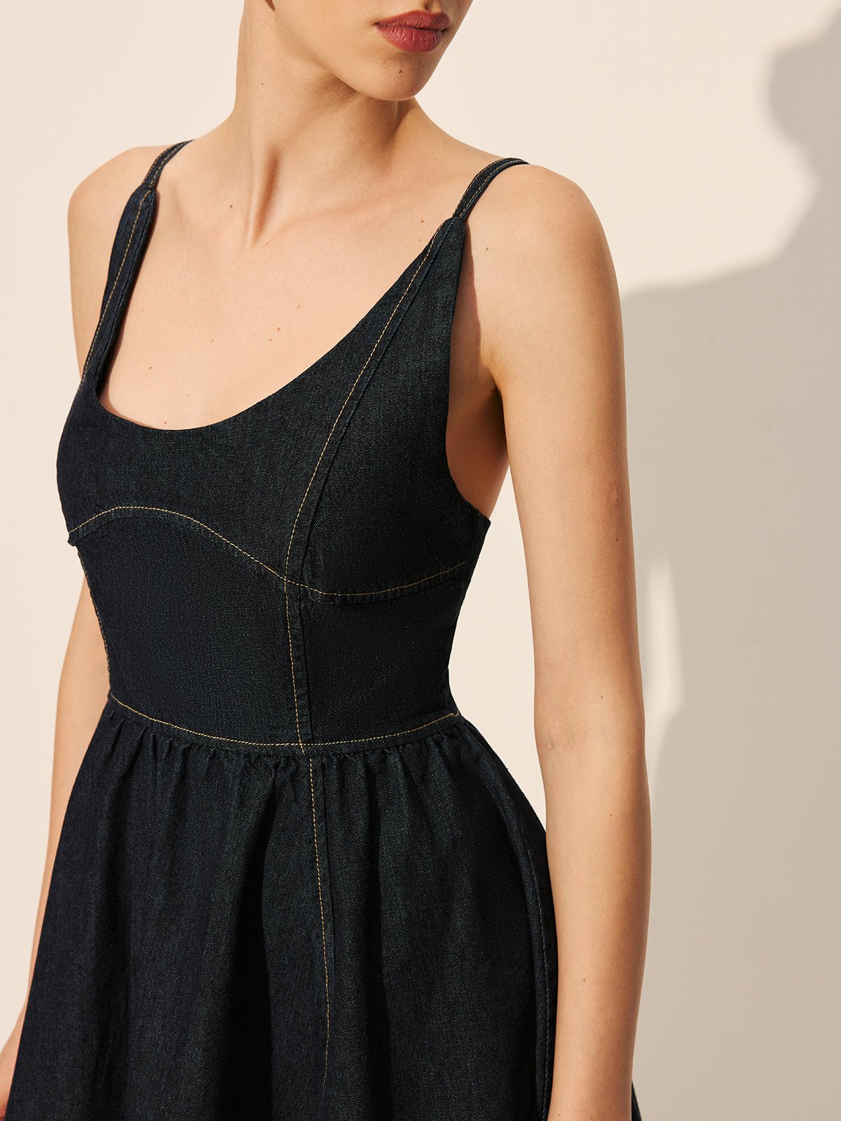 Sırt Dekolteli Denim İspanyol Paça Elbise - Phentora