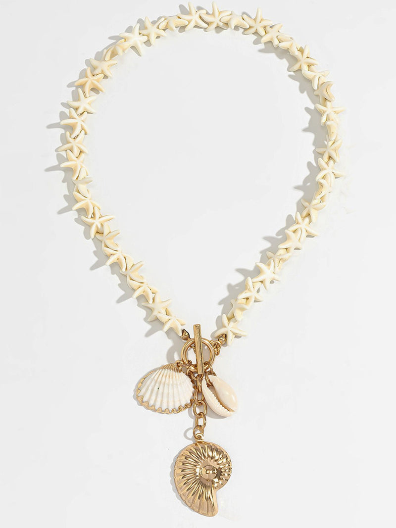 Şık Deniz Yıldızı ve Kabuk Kolye Boncuklu Necklace - Phentora