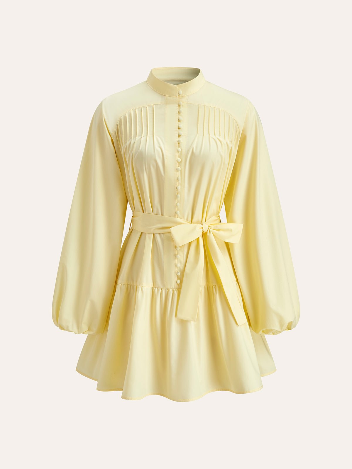 Buttoned Lantern Sleeve Kemerli Elbise - Phentora