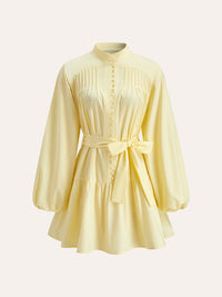 Buttoned Lantern Sleeve Kemerli Elbise - Phentora