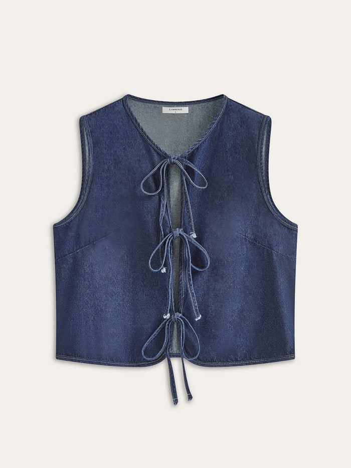 Vintage Denim Kravat Yelek - Phentora