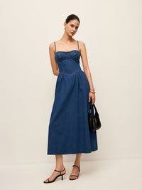 Sweetheart Collar Denim Elbise - Phentora