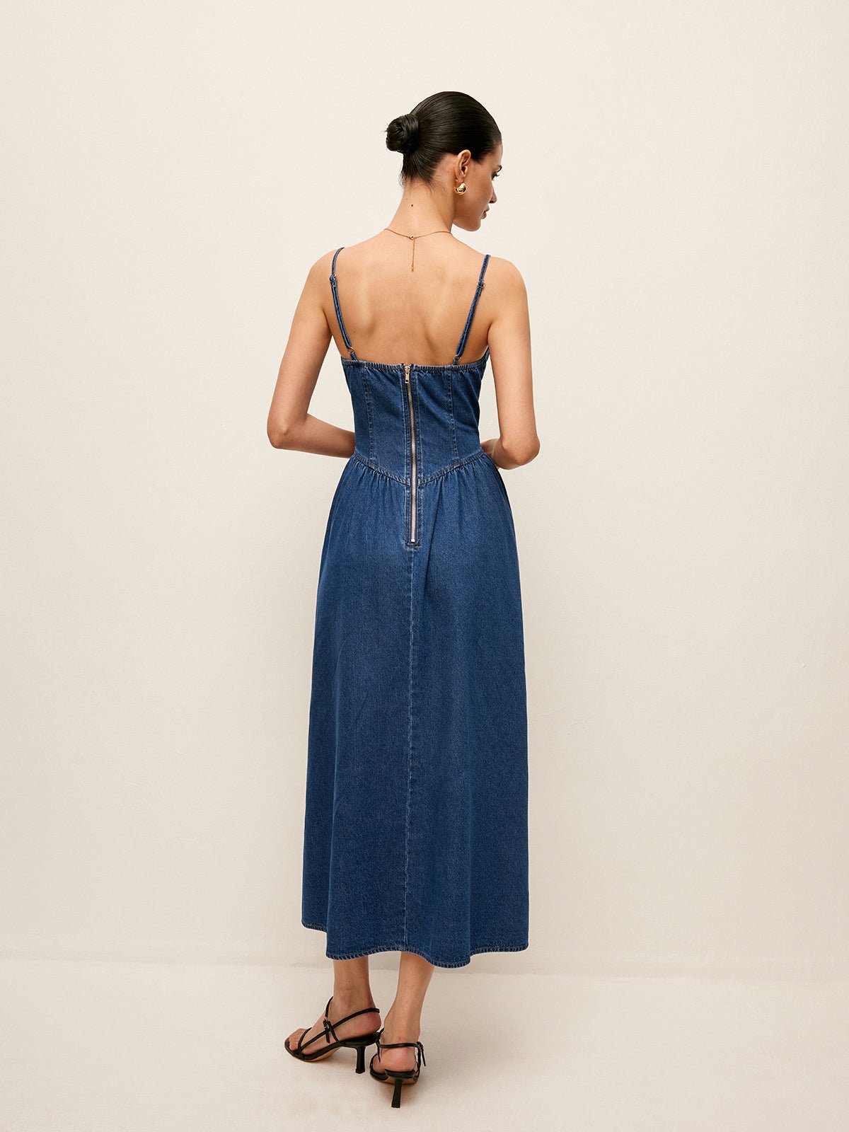 Sweetheart Collar Denim Elbise - Phentora