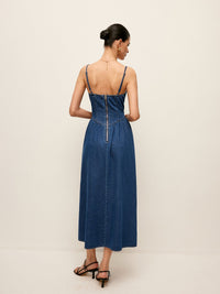 Sweetheart Collar Denim Elbise - Phentora