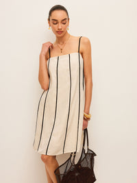 Pamuklu ve Keten Striped Elbise - Phentora