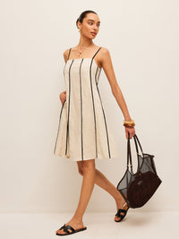 Pamuklu ve Keten Striped Elbise - Phentora