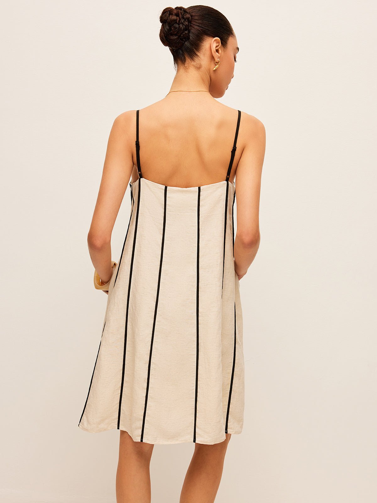Pamuklu ve Keten Striped Elbise - Phentora