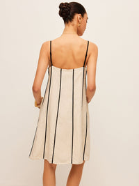 Pamuklu ve Keten Striped Elbise - Phentora