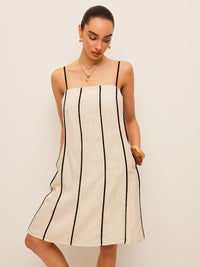 Pamuklu ve Keten Striped Elbise - Phentora