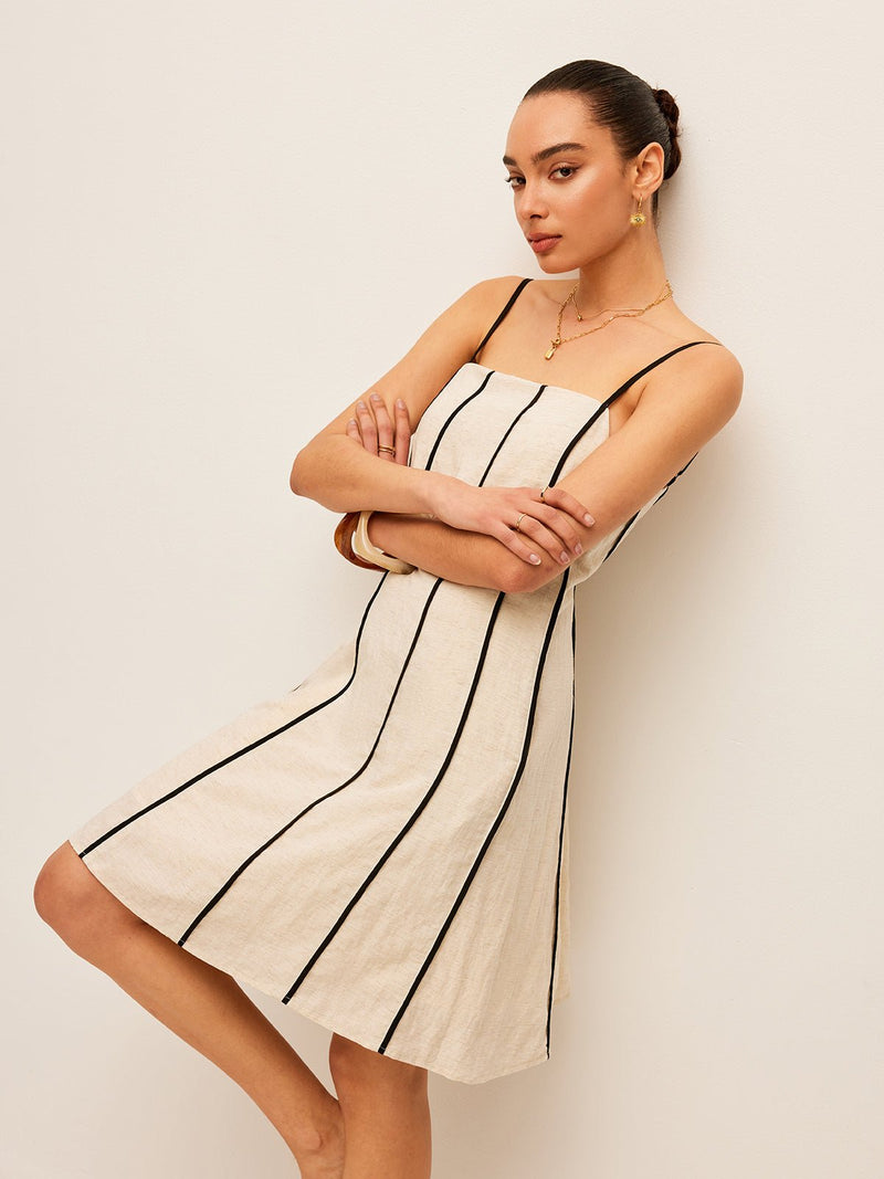Pamuklu ve Keten Striped Elbise - Phentora