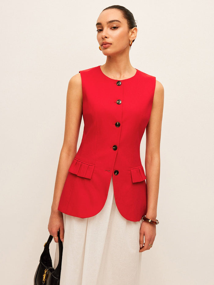 Şık Pamuk ve Keten Düğmeli Yelek - Phentora