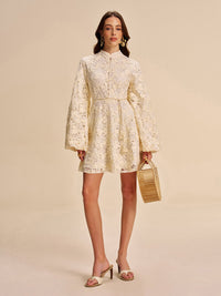 Dantel Bell - Sleeve Elbise With Belt - Phentora