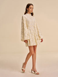 Dantel Bell - Sleeve Elbise With Belt - Phentora
