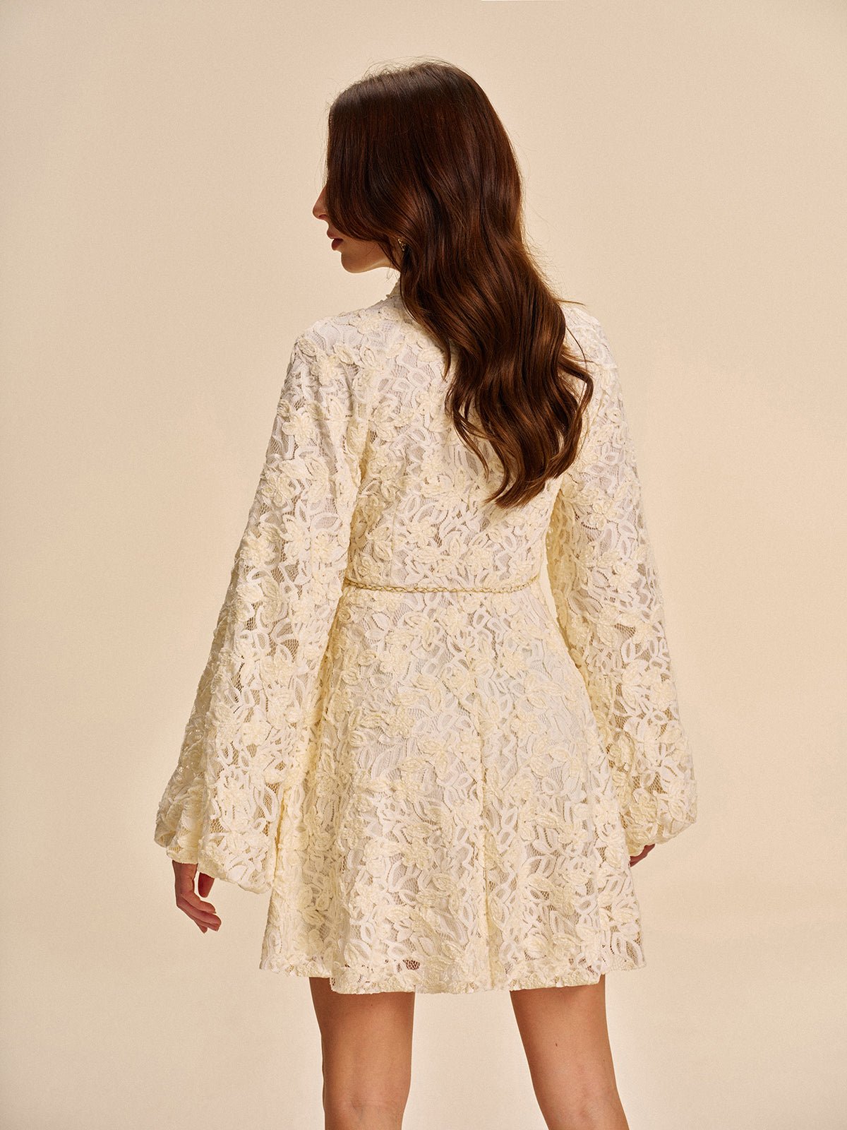 Dantel Bell - Sleeve Elbise With Belt - Phentora