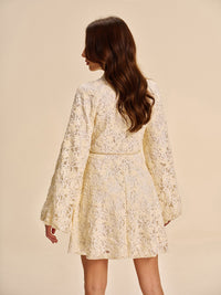 Dantel Bell - Sleeve Elbise With Belt - Phentora