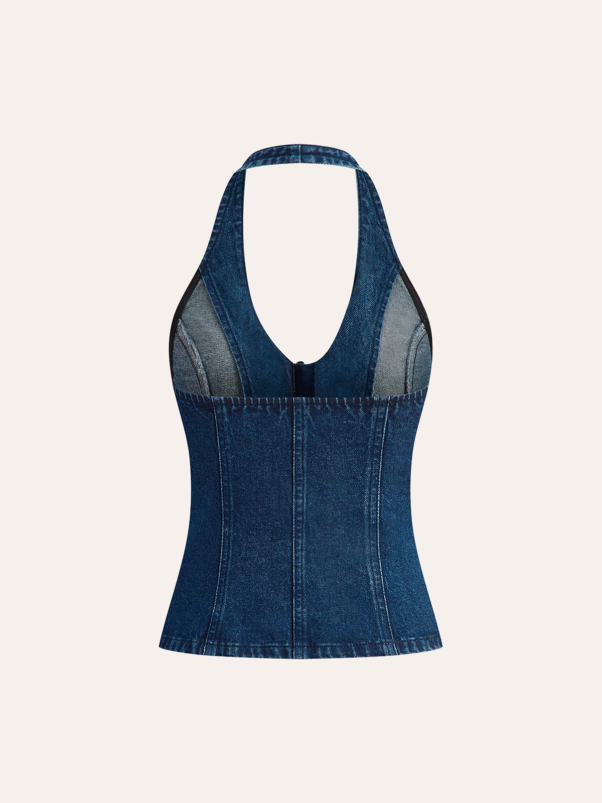 Boyundan Bağlamalı Neck Düğmeli Detaylı Denim Üst - Phentora