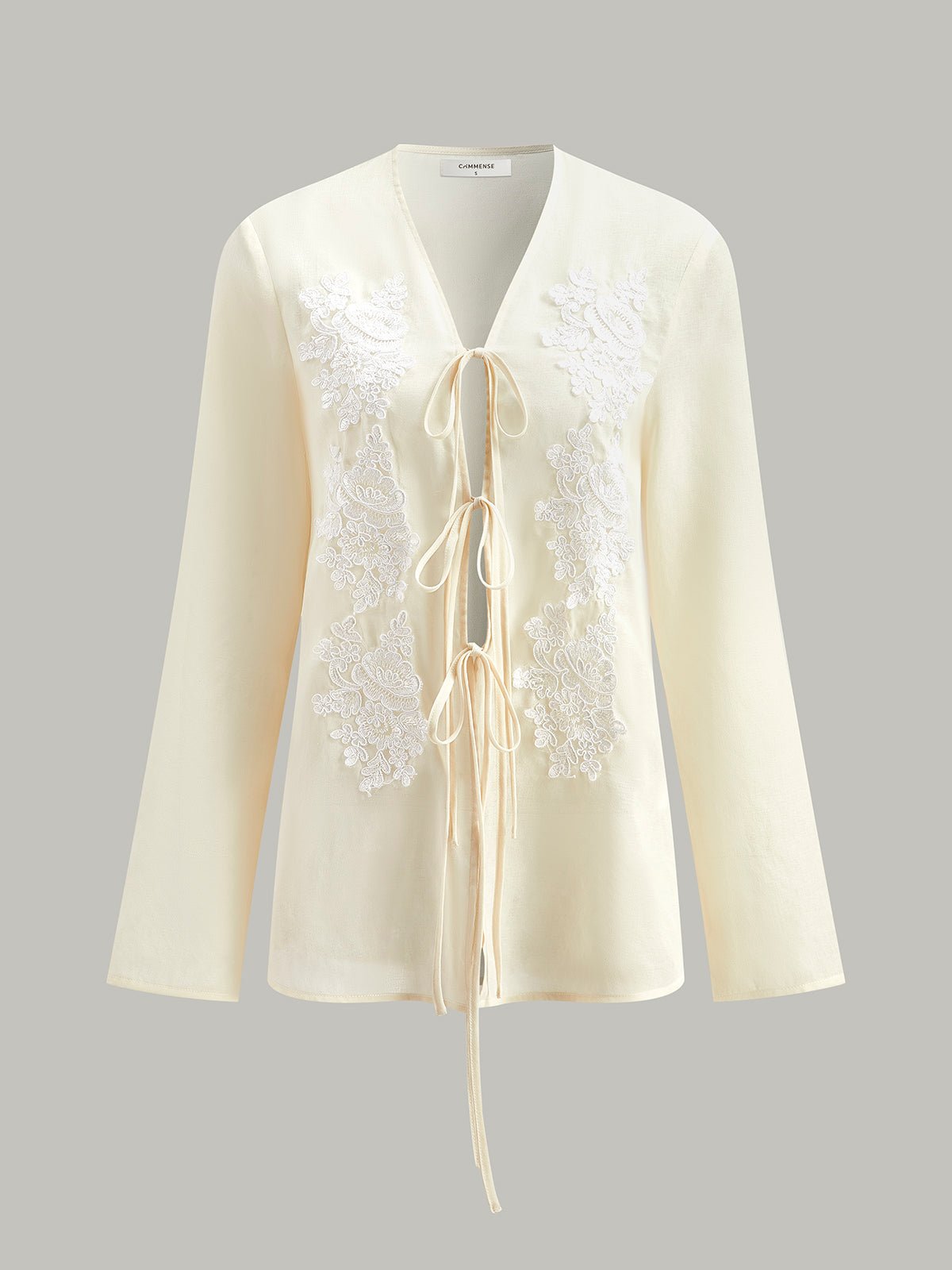 Semi - Sheer Embroidered Front Bağlamalı Gömlek - Phentora