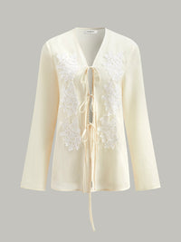 Semi - Sheer Embroidered Front Bağlamalı Gömlek - Phentora