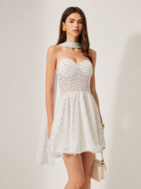Semi - Sheer Polka Dot Elbise With Scarf Detaylı - Phentora
