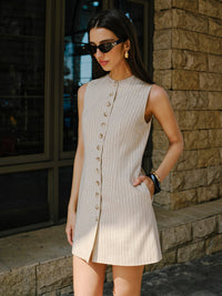 Keten Blend Düğmeli - Front Elbise With Pockets - Phentora