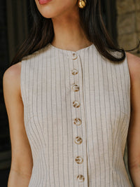 Keten Blend Düğmeli - Front Elbise With Pockets - Phentora