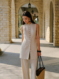Keten Blend Düğmeli - Front Elbise With Pockets - Phentora