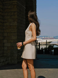 Keten Blend Düğmeli - Front Elbise With Pockets - Phentora