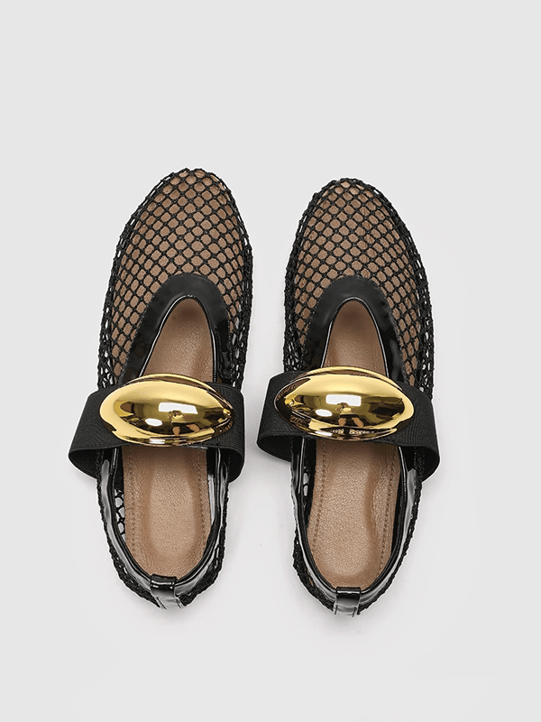 Şık Ağı Tül Ayakkabılar Zarif Altın Aksesuarlarla Süslenmiş - Phentora