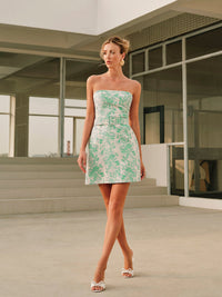 Jacquard Collarless Kısa Elbise With Belt - Phentora