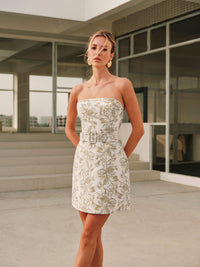 Jacquard Collarless Kısa Elbise With Belt - Phentora