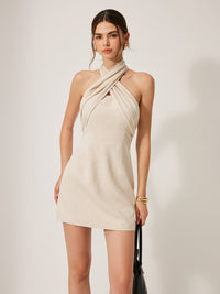 Pamuklu ve Keten Crisscross Neckline Elbise - Phentora