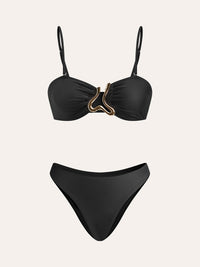 Golden Detaylı Bikini Takım With Cover - Up Etek - Phentora