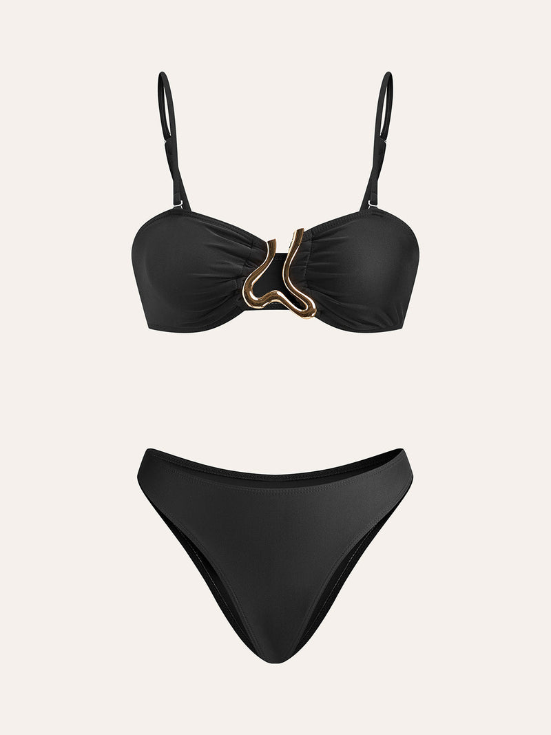 Golden Detaylı Bikini Takım With Cover - Up Etek - Phentora