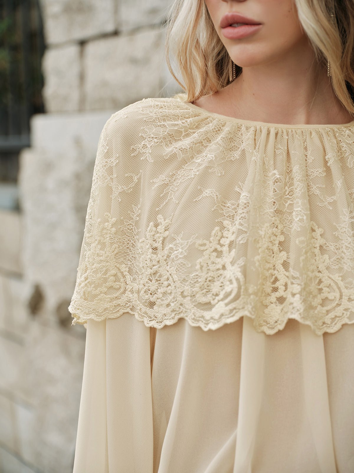 Semi - Sheer Dantel Şifon Bluz - Phentora