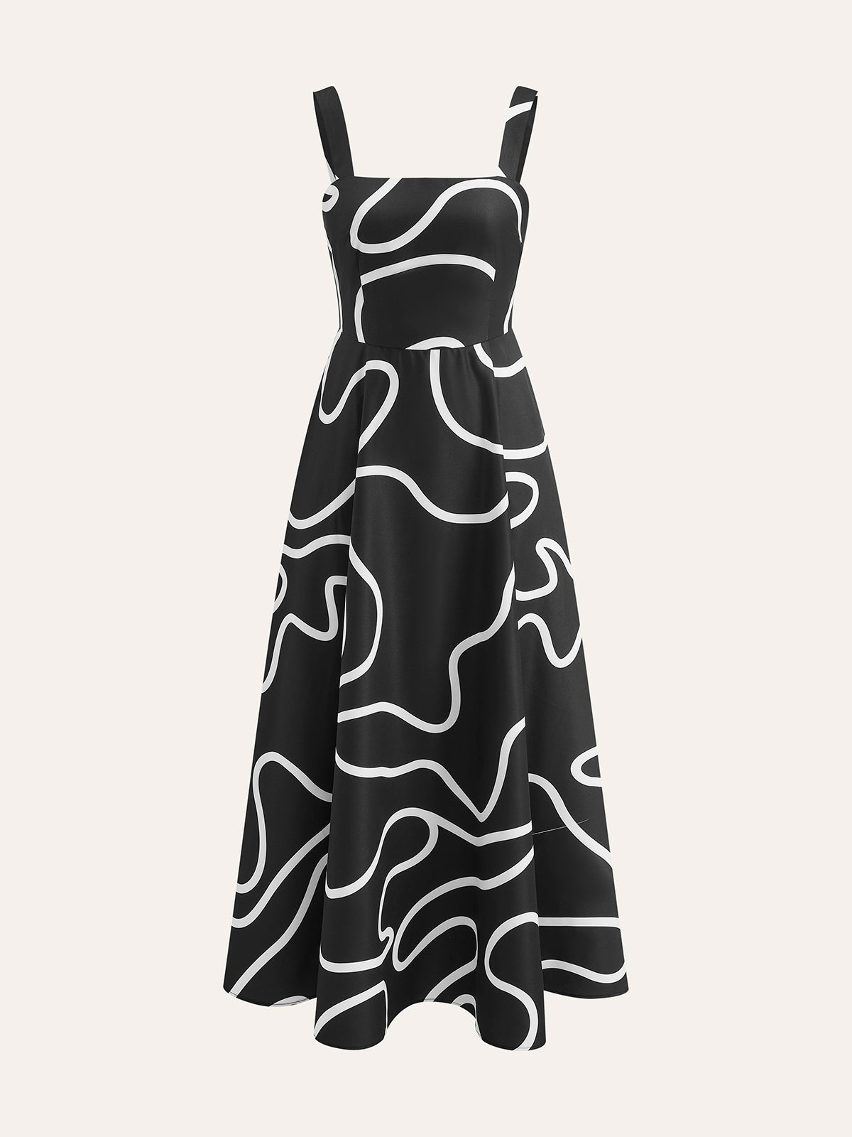 Abstract Line Desenli Square Strap Elbise - Phentora