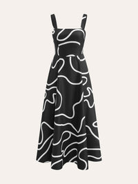 Abstract Line Desenli Square Strap Elbise - Phentora