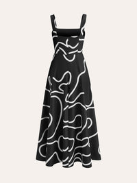 Abstract Line Desenli Square Strap Elbise - Phentora