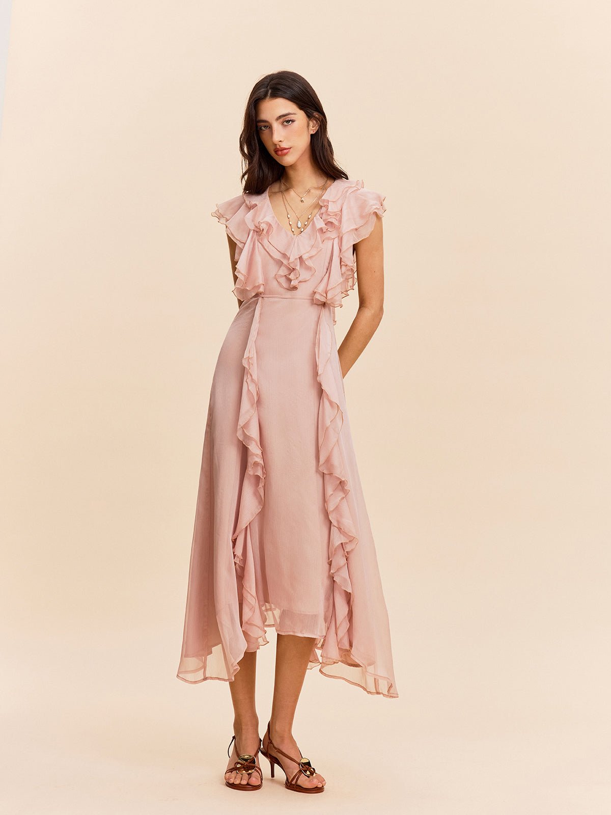 Semi - Sheer Fırfırlı Detaylı Elbise - Phentora