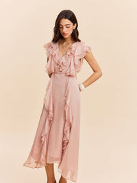 Semi - Sheer Fırfırlı Detaylı Elbise - Phentora