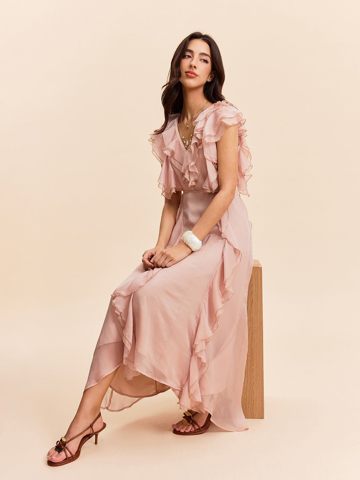 Semi - Sheer Fırfırlı Detaylı Elbise - Phentora