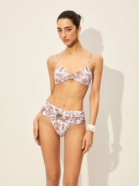 Şıklık Katan Kabuk Detaylı Açık Renkli Çiçekli Bikini Takımı - Phentora