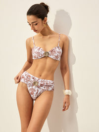 Şıklık Katan Kabuk Detaylı Açık Renkli Çiçekli Bikini Takımı - Phentora