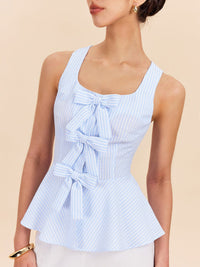 Striped Peplum Üst With Fiyonk Detaylı Details - Phentora