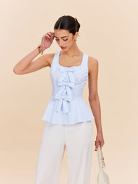Striped Peplum Üst With Fiyonk Detaylı Details - Phentora