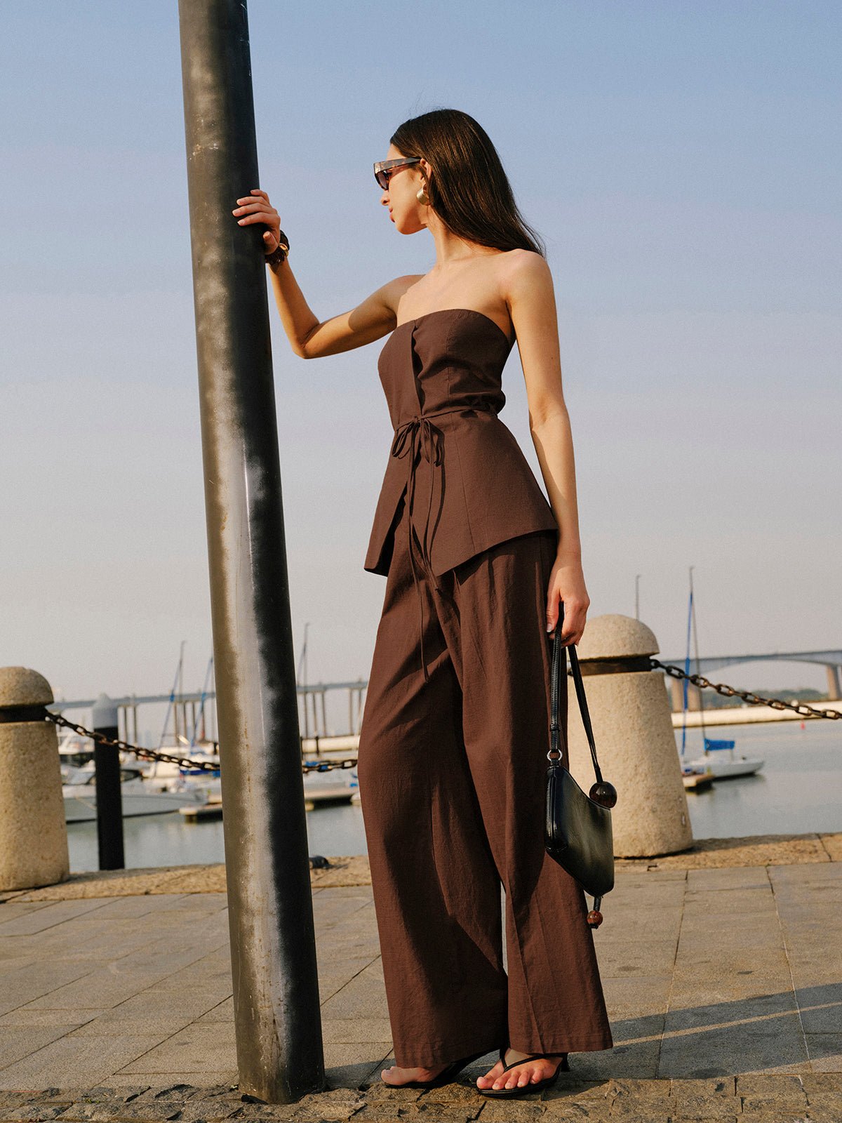Pamuklu ve Keten Straplez Peplum Üst With Bağlamalı - Phentora