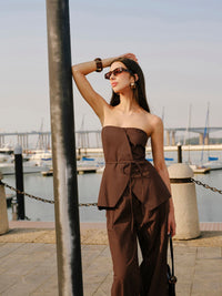 Pamuklu ve Keten Straplez Peplum Üst With Bağlamalı - Phentora